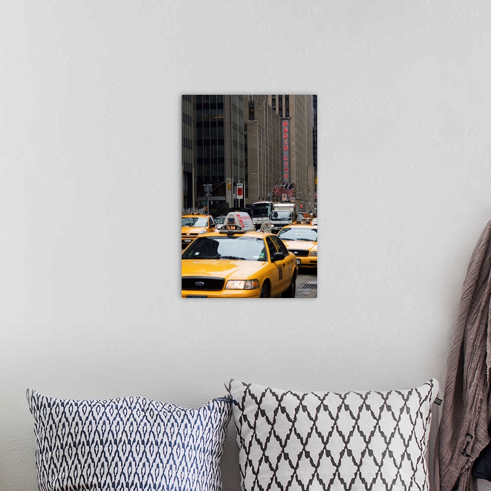 A bohemian room featuring Taxi cabs, Avenue of the Americas, Manhattan, New York City, New York, USA