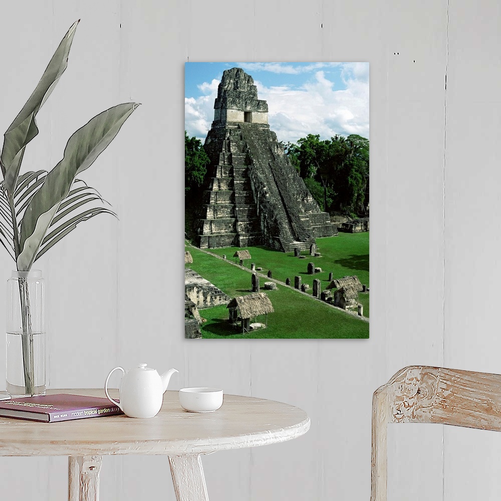A farmhouse room featuring Temple of the Great Jaguar in the Grand Plaza, Mayan ruins, Tikal, Peten, Guatemala