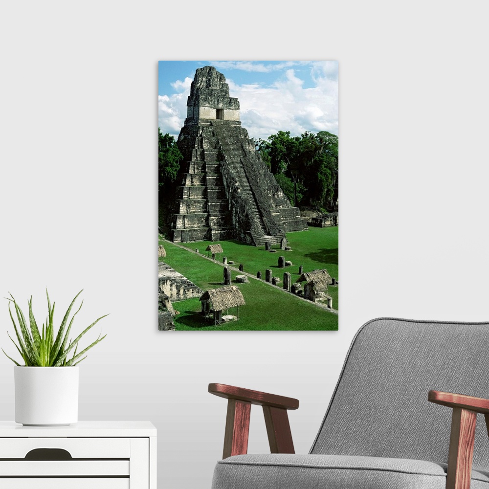 A modern room featuring Temple of the Great Jaguar in the Grand Plaza, Mayan ruins, Tikal, Peten, Guatemala