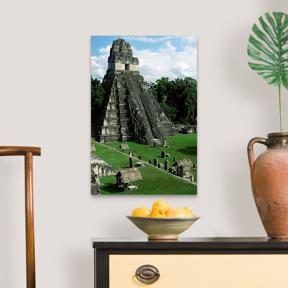 A traditional room featuring Temple of the Great Jaguar in the Grand Plaza, Mayan ruins, Tikal, Peten, Guatemala
