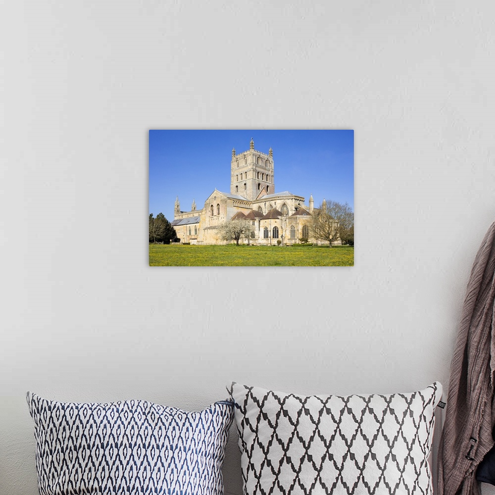 A bohemian room featuring Tewkesbury Abbey (The Abbey Church of St. Mary the Virgin), Tewkesbury, Gloucestershire, England,...