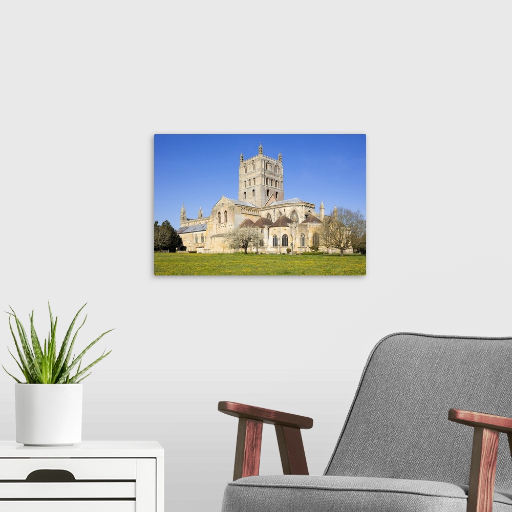 A modern room featuring Tewkesbury Abbey (The Abbey Church of St. Mary the Virgin), Tewkesbury, Gloucestershire, England,...