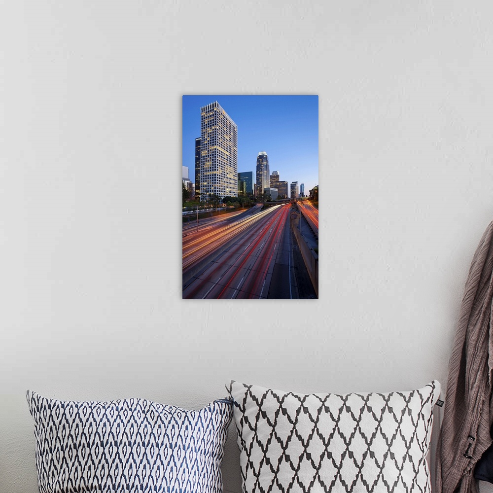 A bohemian room featuring The 110 Harbour Freeway and Downtown Los Angeles skyline, California