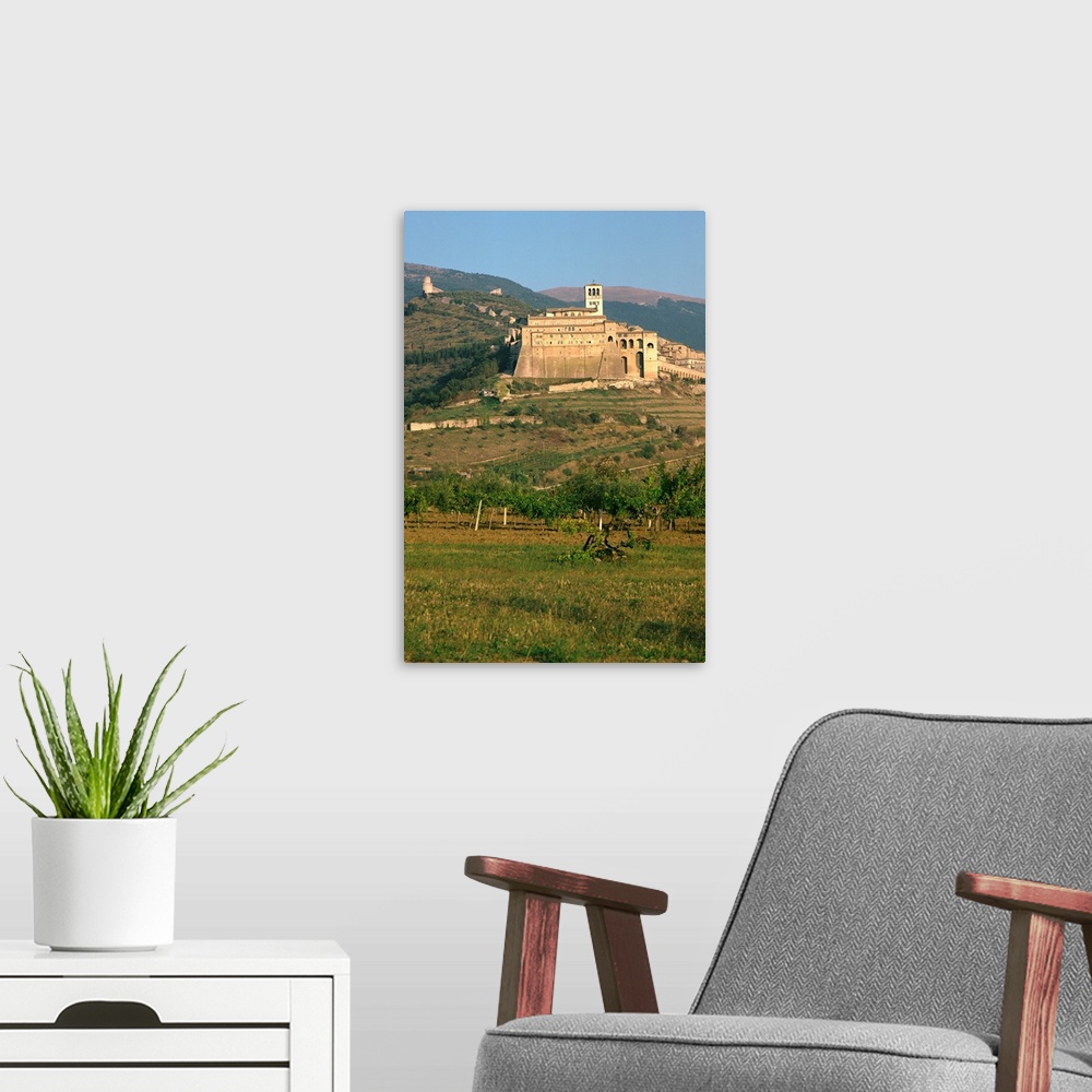 A modern room featuring The Basilica of St. Francis of Assisi, in the countryside of Umbria, Italy