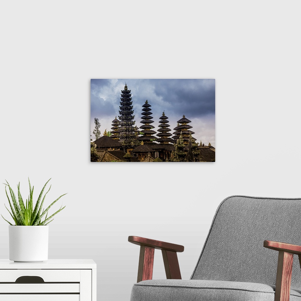 A modern room featuring The Besakih Temple, the largest and holiest temple of Hindu religion in Bali, Indonesia, Southeas...