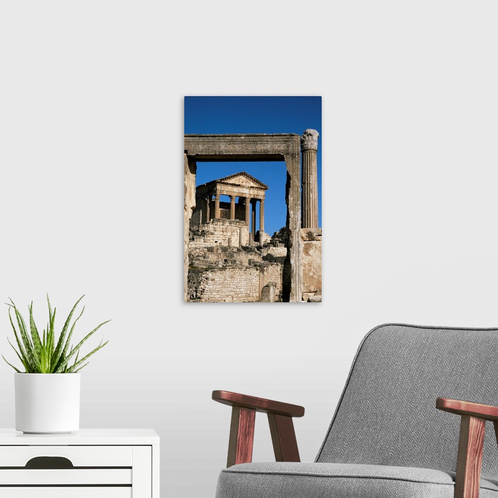 A modern room featuring The Capitol, Roman ruins at Dougga, UNESCO World Heritage Site, Tunisia