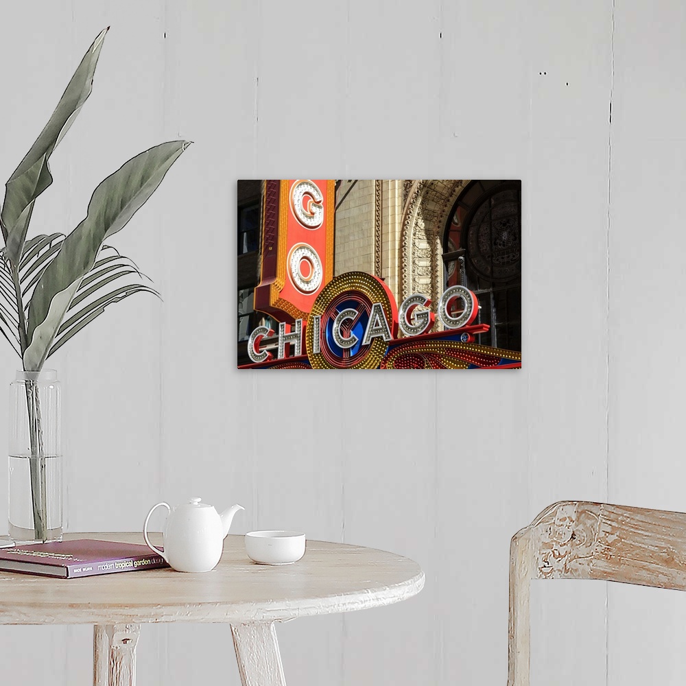 A farmhouse room featuring The Chicago Theater sign has become an iconic symbol of the city, Chicago, Illinois