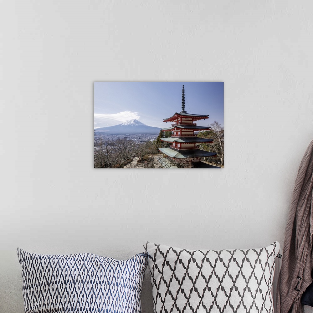 A bohemian room featuring The Chureito Pagoda and Mount Fuji, Honshu, Japan, Asia