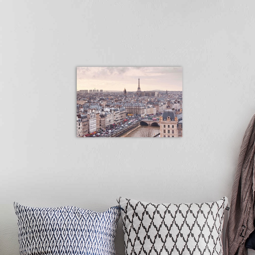 A bohemian room featuring The city of Paris as seen from Notre Dame cathedral, Paris, France, Europe