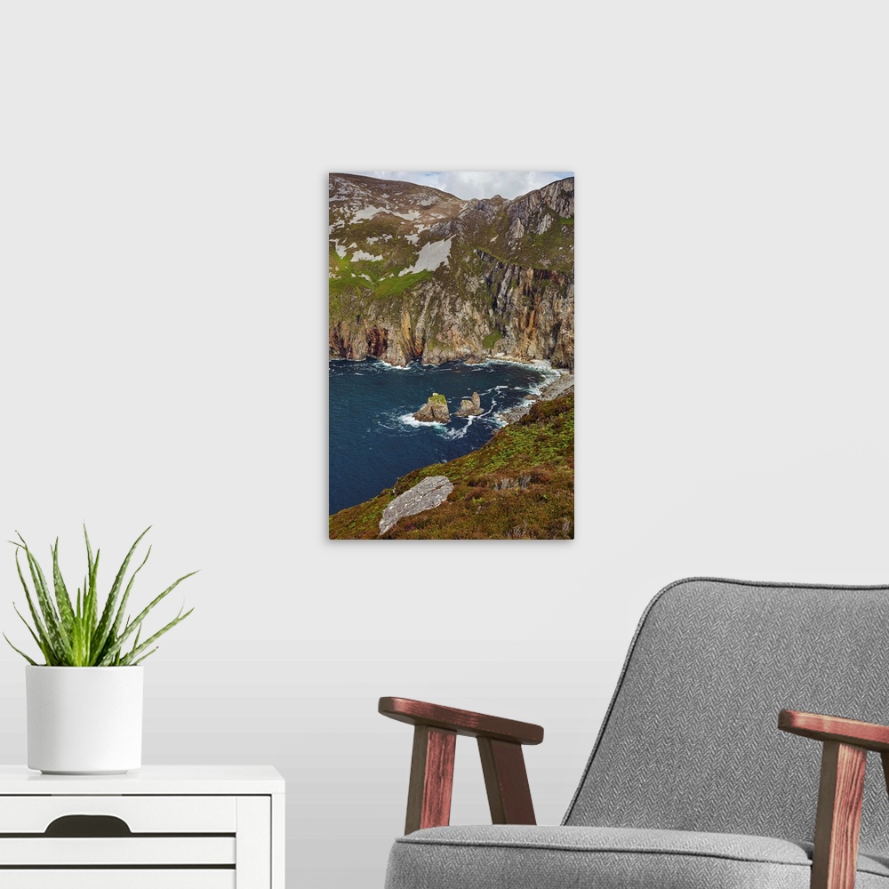 A modern room featuring The cliffs at Slieve League, near Killybegs, County Donegal, Ulster, Republic of Ireland