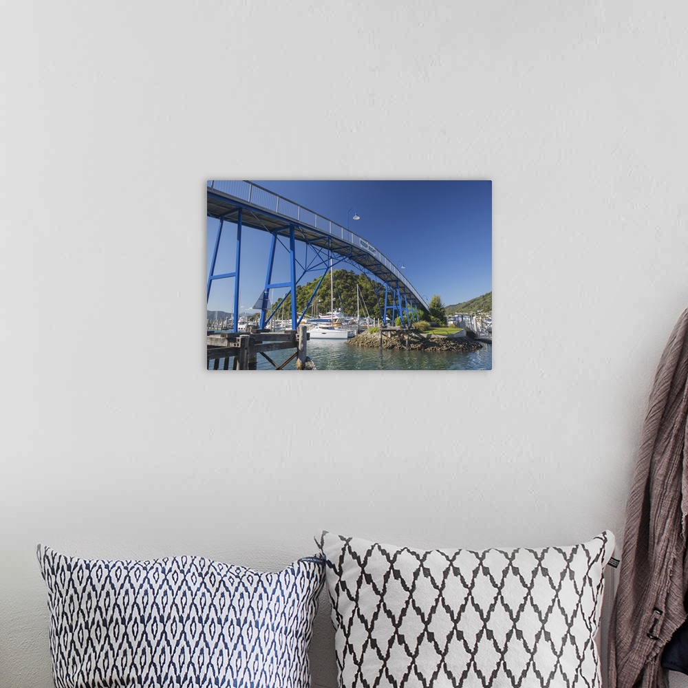 A bohemian room featuring The Coathanger Bridge spanning the marina, Picton, Marlborough, South Island, New Zealand, Pacific