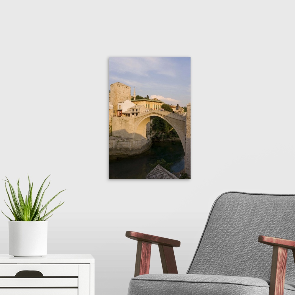 A modern room featuring The famous Old Bridge of Mostar, Herzegovina, Bosnia Herzegovina, Europe