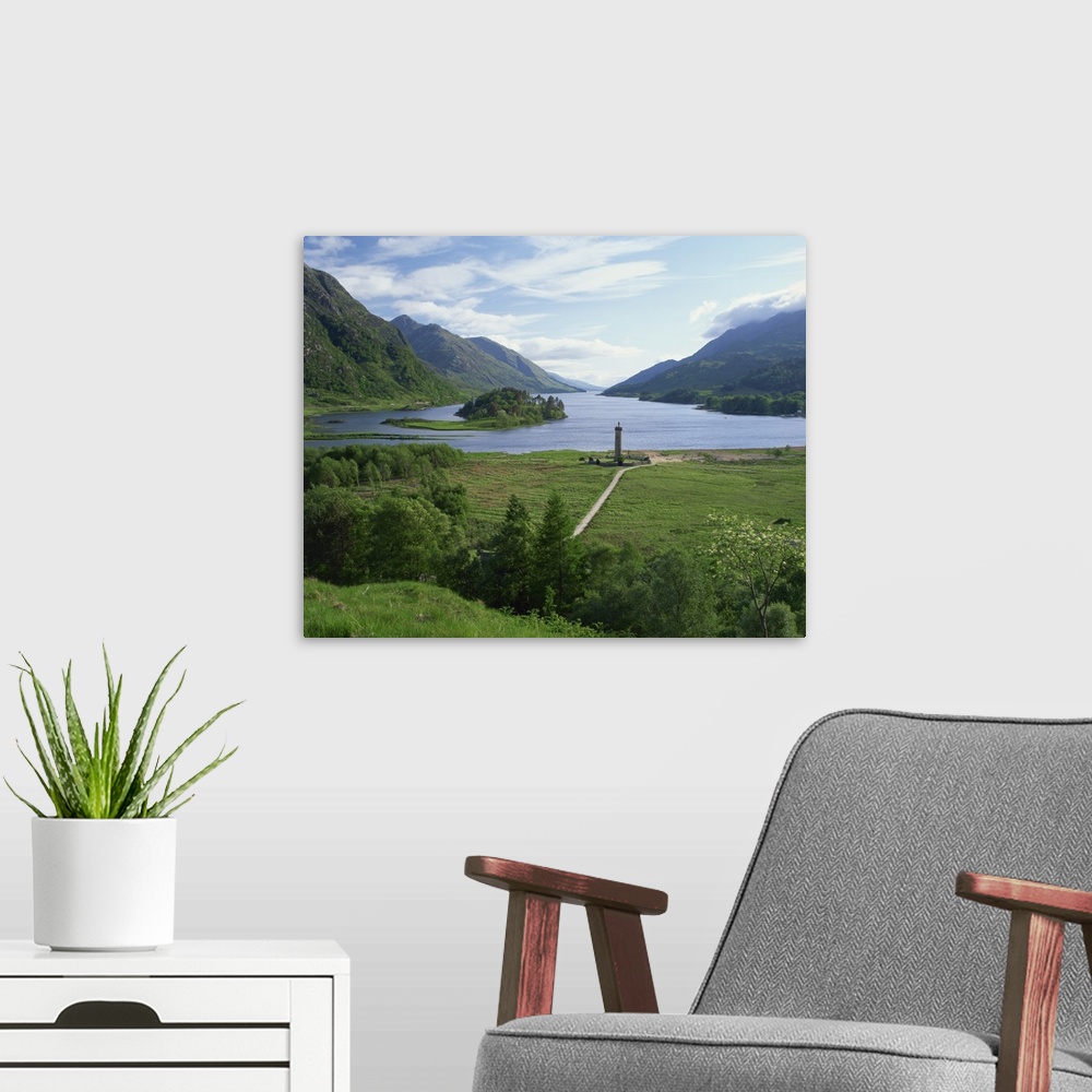 A modern room featuring The Glenfinnan Monument beside Loch Shiel, Highlands, Scotland, UK