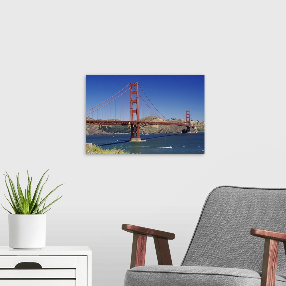 A modern room featuring The Golden Gate Bridge, San Francisco, California, USA