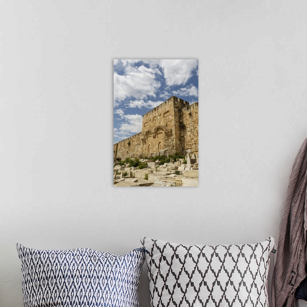 A bohemian room featuring The Golden Gate on the eastern wall of the Temple Mount, UNESCO World Heritage Site, Jerusalem, I...