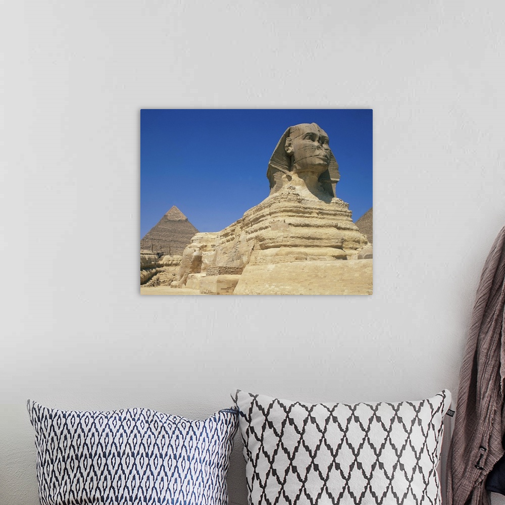 A bohemian room featuring The Great Sphinx and one of the pyramids at Giza, Cairo, Egypt
