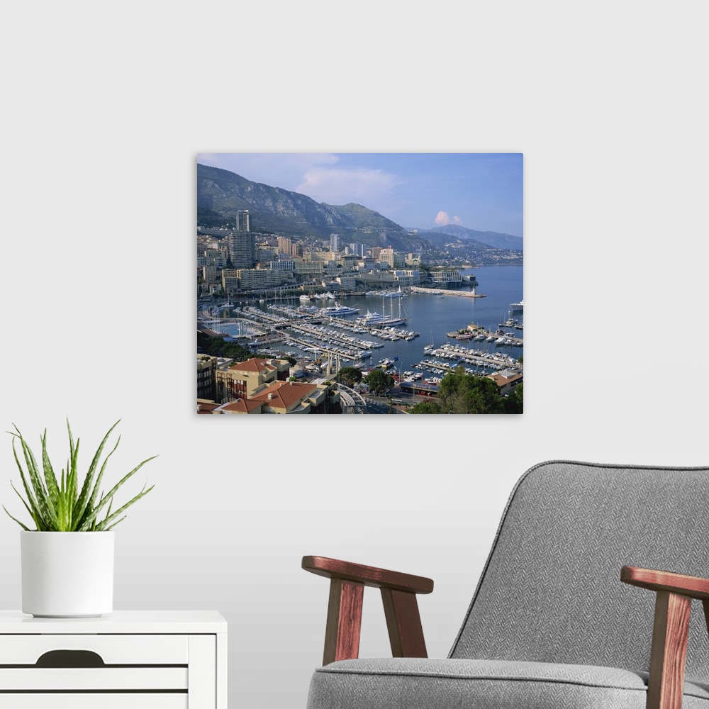 A modern room featuring The harbour and skyline of Monte Carlo, Monaco, Mediterranean