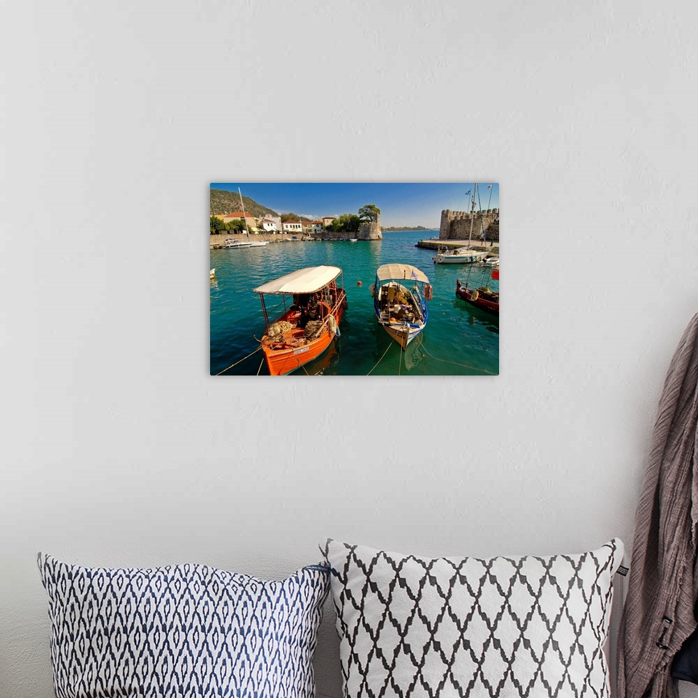 A bohemian room featuring The harbour of Nafpaktos, central Greece, Greece