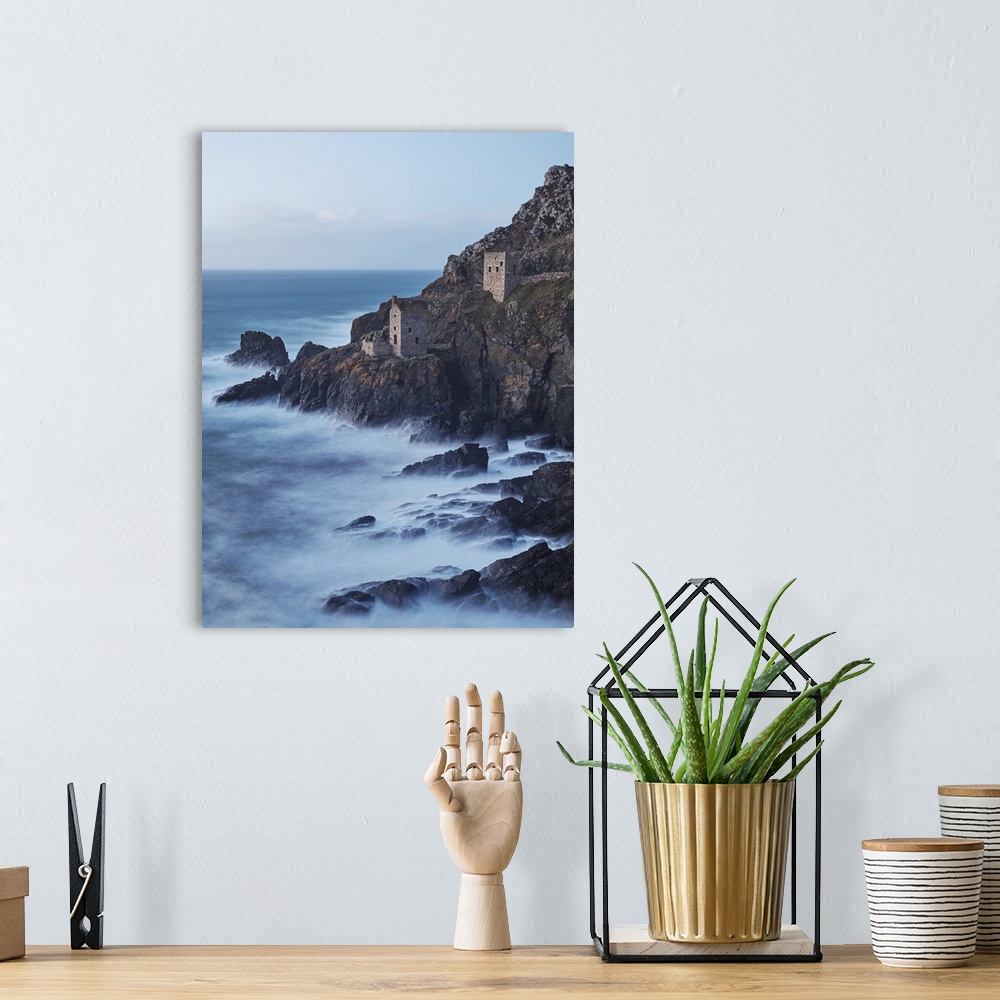 A bohemian room featuring A dusk view of the iconic cliffside ruins of Botallack tin mine, UNESCO World Heritage Site, near...