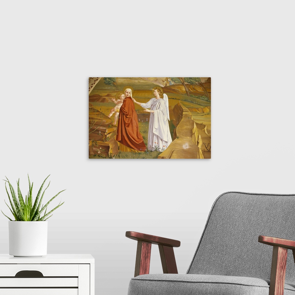 A modern room featuring Painting of the Massacre of the Innocents ordered by Herod in the Visitation church in Ein Kerem,...