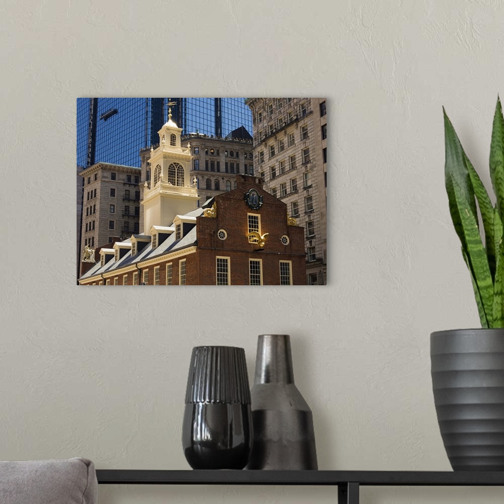 A modern room featuring The Old State House, 1713, Financial District, Boston, Massachusetts
