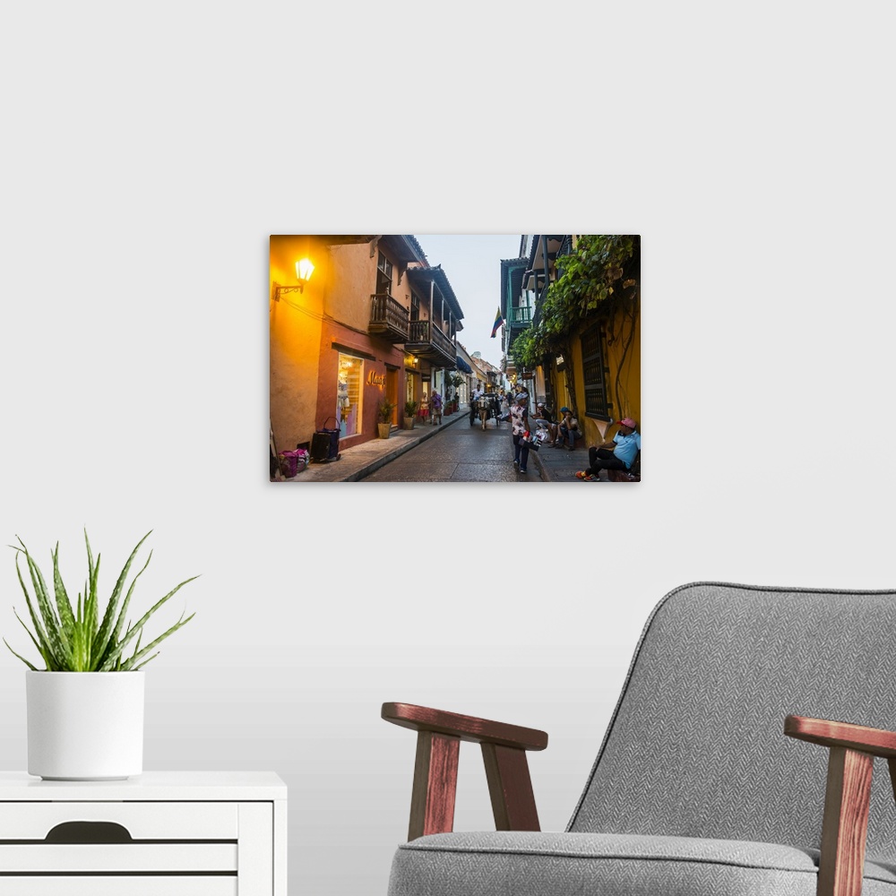 A modern room featuring The old town after sunset, Cartagena, Colombia