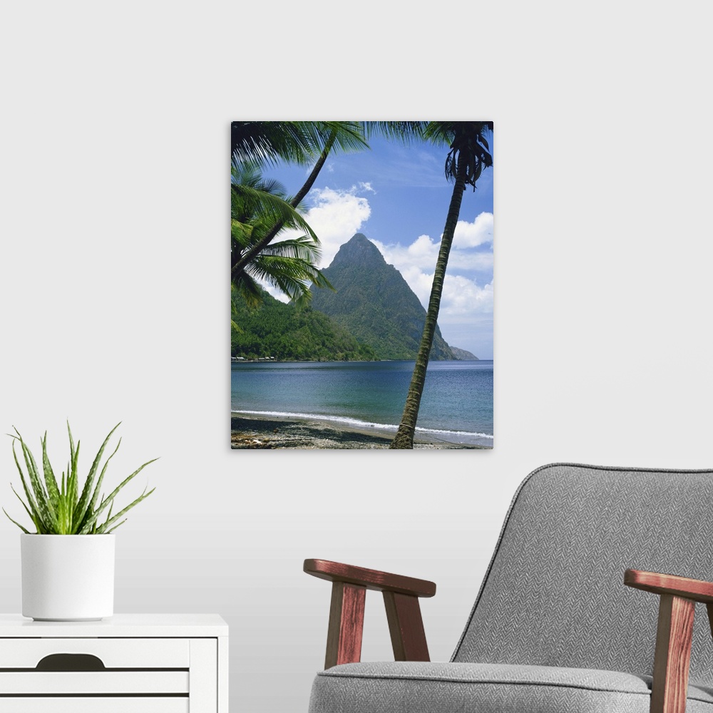A modern room featuring The Pitons, St. Lucia, Windward Islands, West Indies, Caribbean