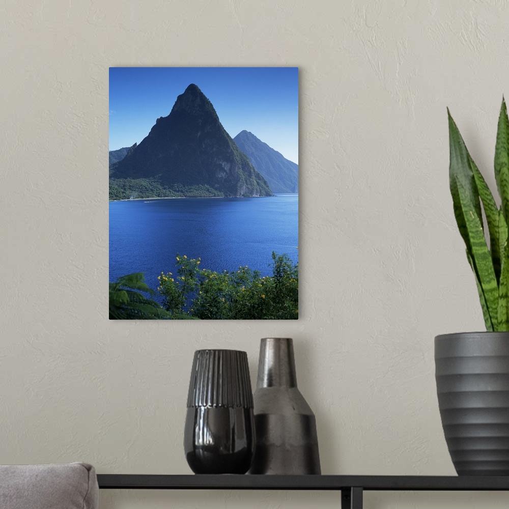 A modern room featuring The Pitons, St. Lucia, Windward Islands, West Indies, Caribbean