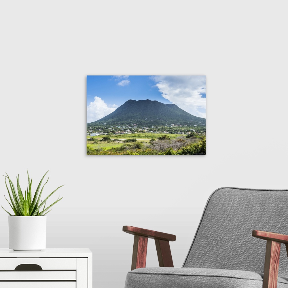 A modern room featuring The Quill hill, St. Eustatius, Statia, Netherland Antilles, West Indies, Caribbean