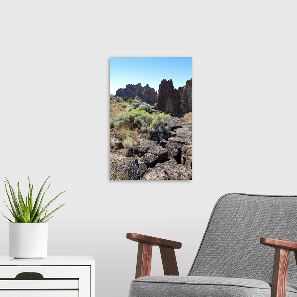 A modern room featuring The rugged Smith Rock State Park in central Oregon's High Desert, near Bend, Oregon