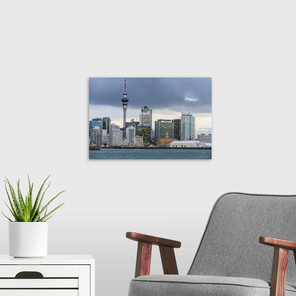 A modern room featuring The skyline of Auckland, North Island, New Zealand
