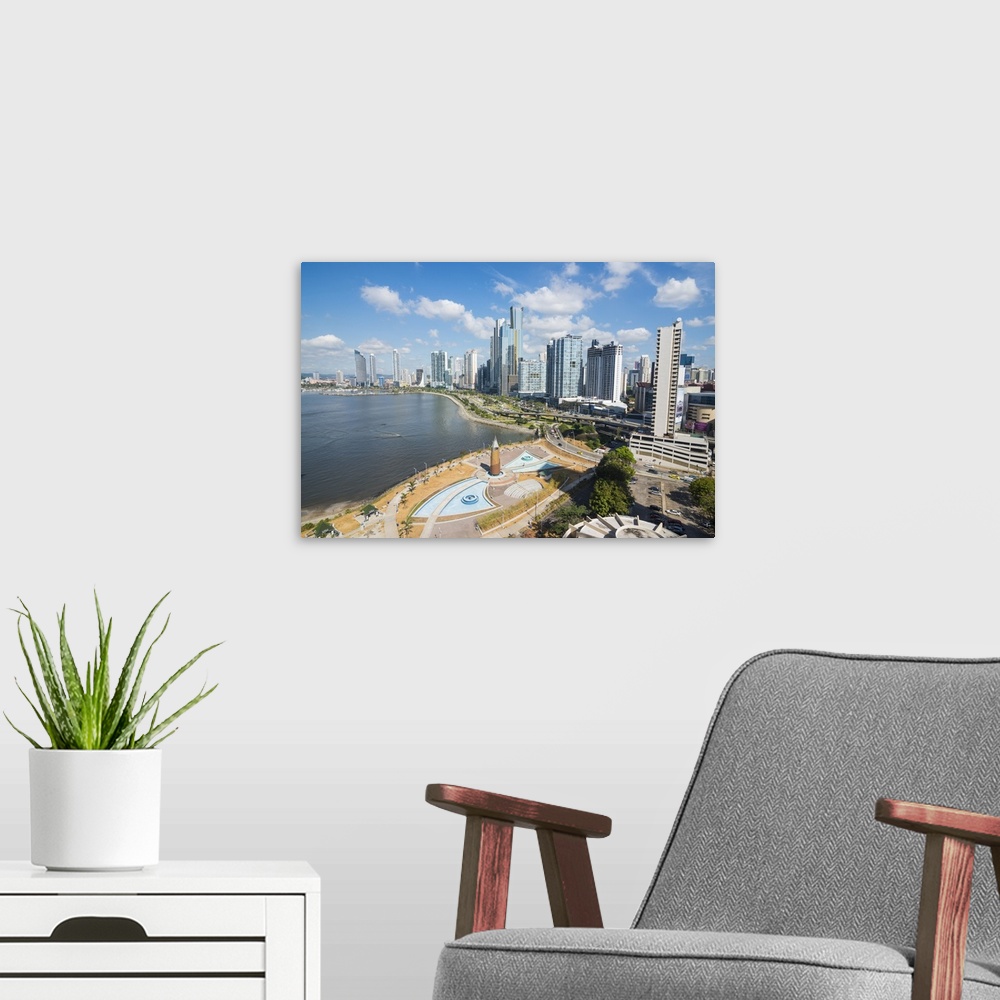 A modern room featuring The skyline of Panama City, Panama