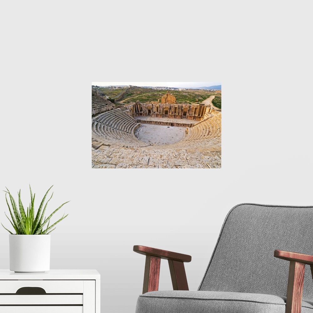 A modern room featuring The South Theatre, Jerash, a Roman City of the Decapolis, Jordan, Middle East