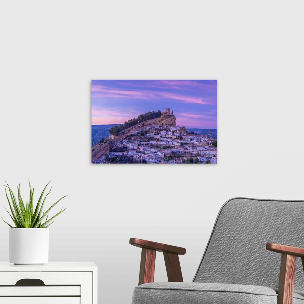 A modern room featuring The Spanish Village of Montefrio at Dusk, Andalusia, Spain, Europe