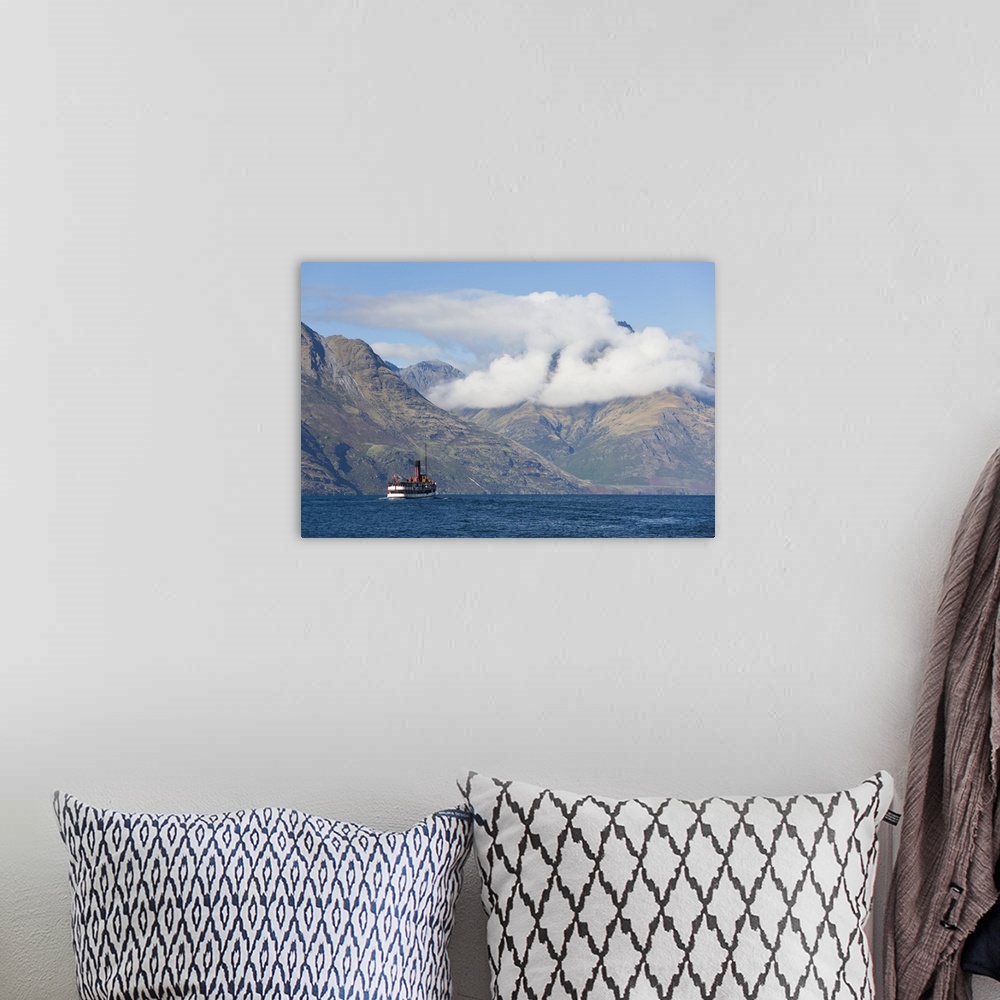 A bohemian room featuring The steamship TSS Earnslaw on Lake Wakatipu, clouds over Walter Peak, Queenstown, Queenstown-Lake...
