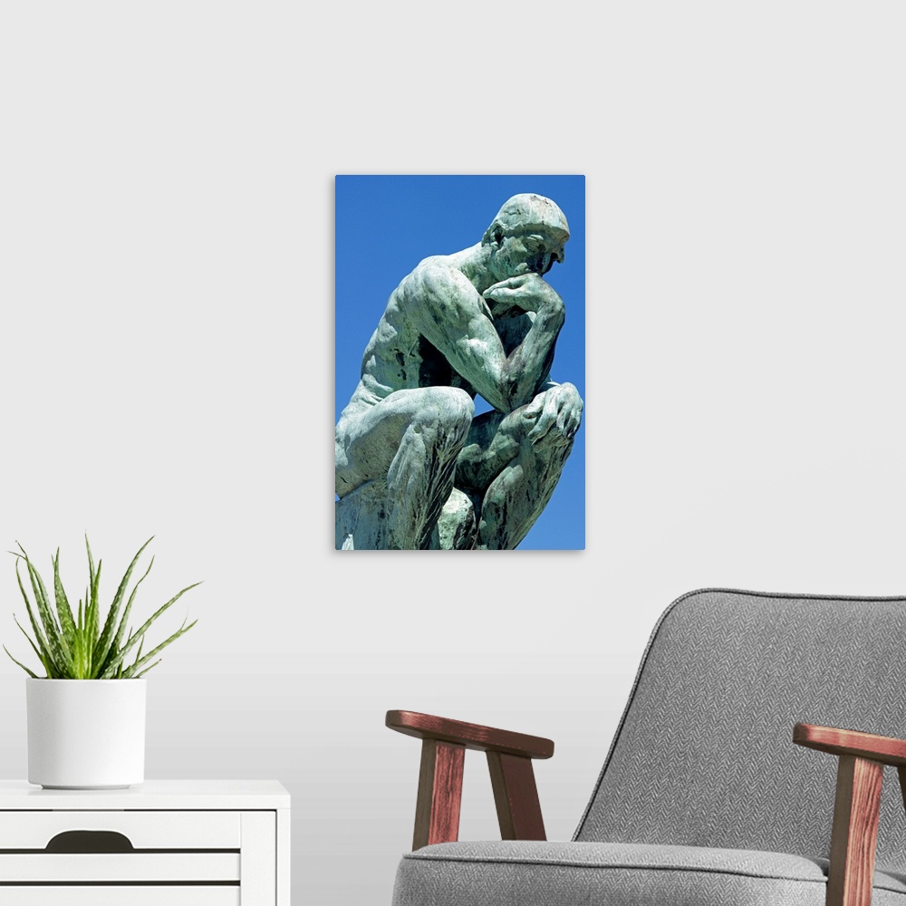 A modern room featuring The Thinker, by Rodin, Musee Rodin, Paris, France, Europe