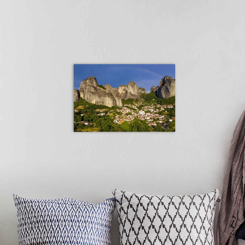 A bohemian room featuring Aerial by drone of the village of Kastraki in the huge rocks of the UNESCO World Heritage Site, M...