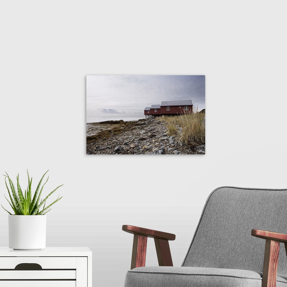 A modern room featuring Three fishermen's cabins (rorbuer), Lofoton Islands, Norway, Scandinavia, Europe