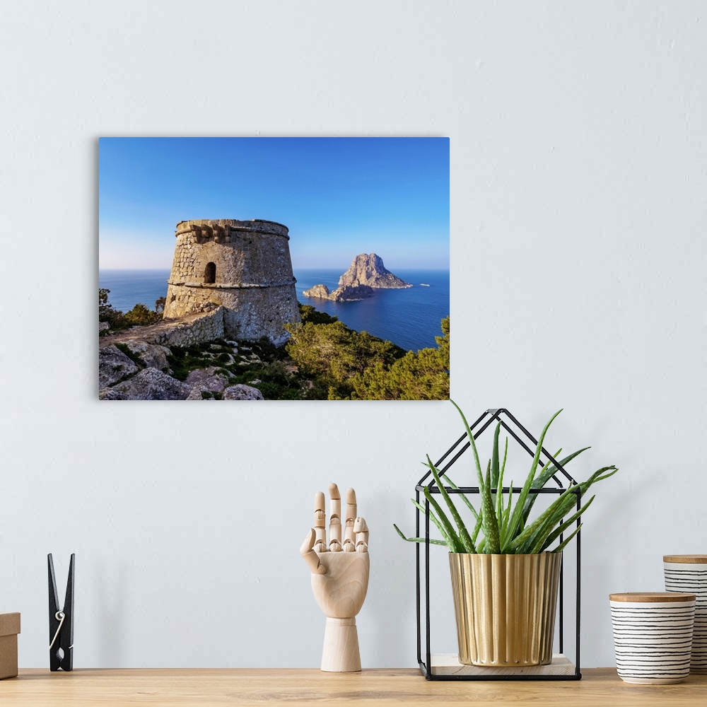 A bohemian room featuring Torre des Savinar and Es Vedra Island, Ibiza, Balearic Islands, Spain, Mediterranean, Europe