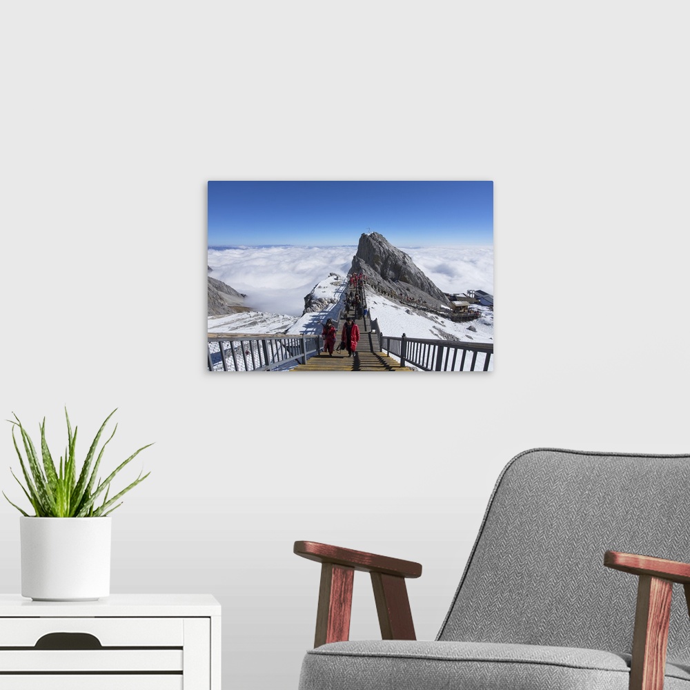 A modern room featuring Tourists on Jade Dragon Snow Mountain, Lijiang, Yunnan, China