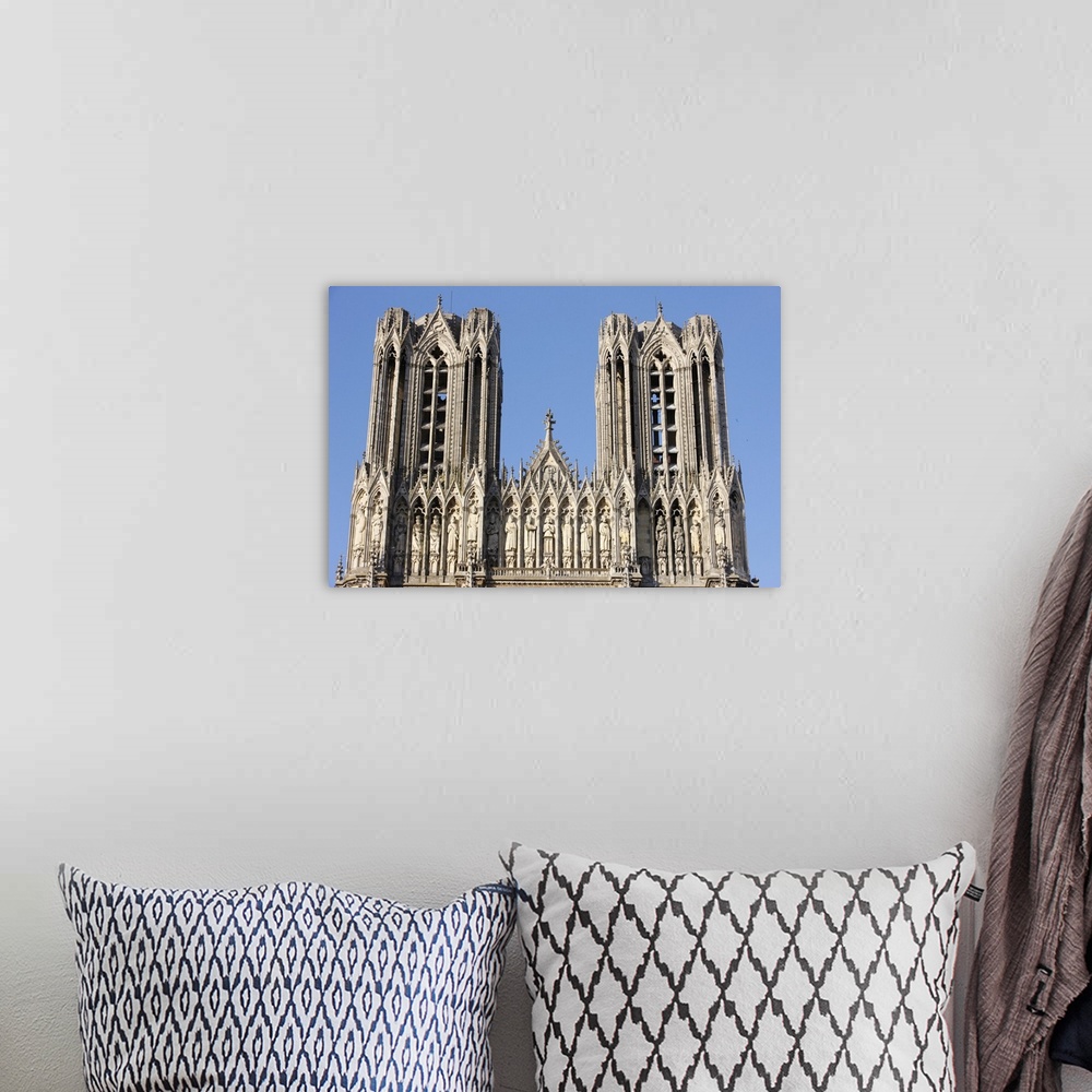 A bohemian room featuring Towers and Kings' Gallery, Reims Cathedral, Reims, Marne, France, Europe.