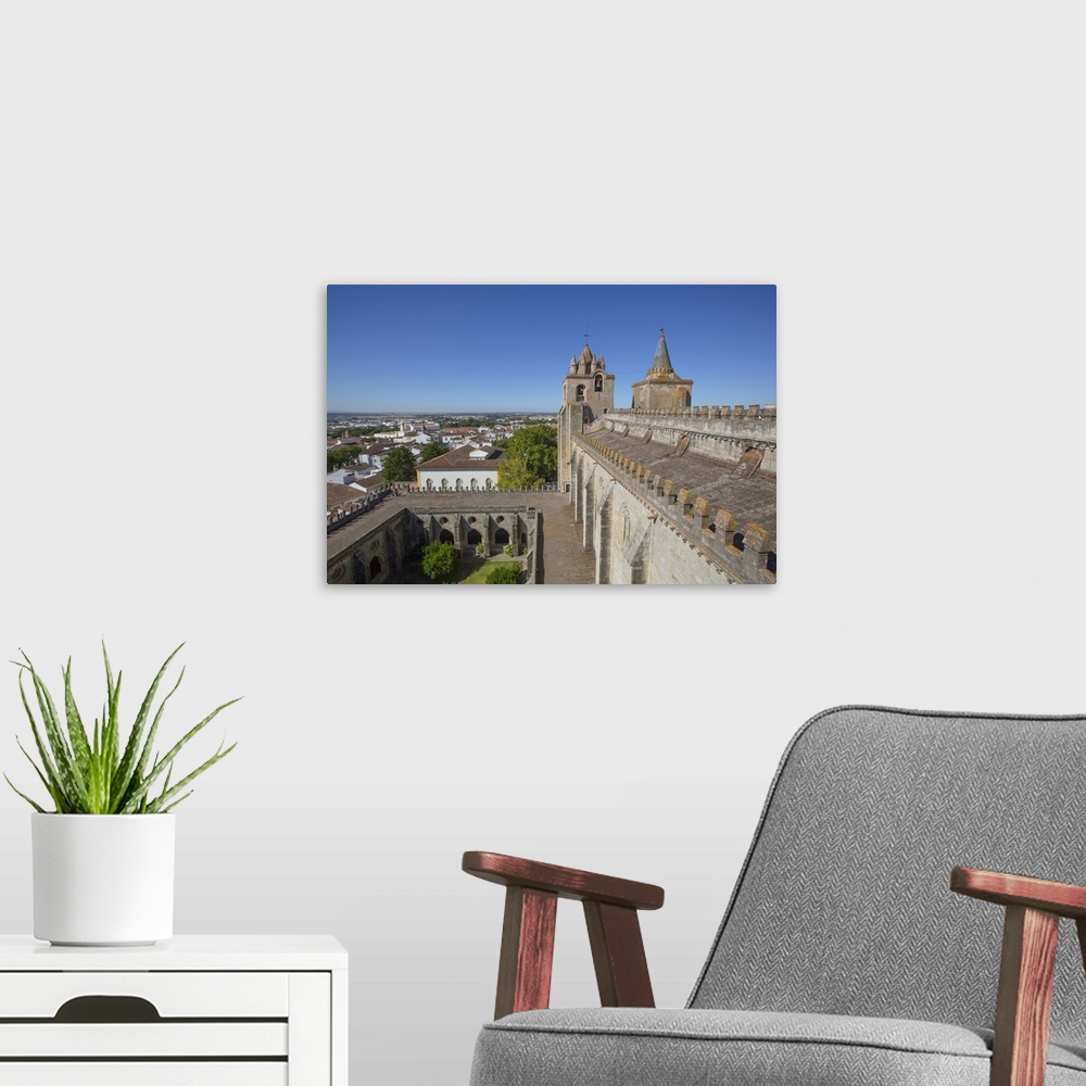 A modern room featuring Towers, view from the roof, Evora Cathedral, Evora, UNESCO World Heritage Site, Portugal, Europe