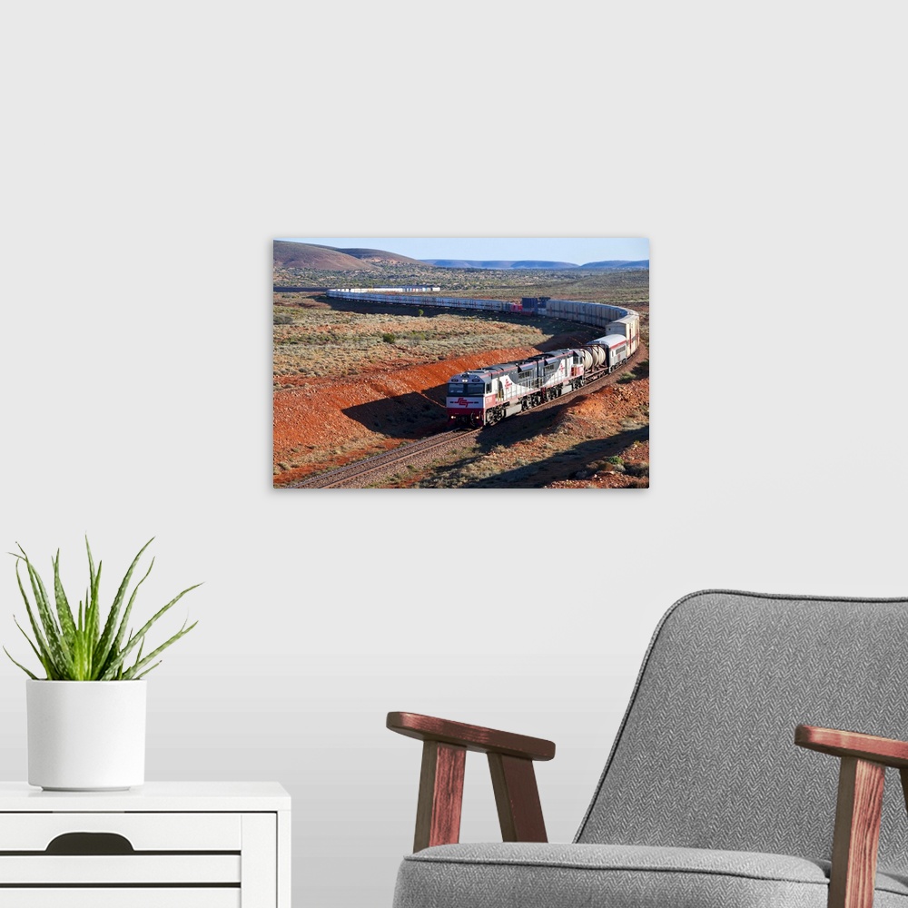 A modern room featuring Train travelling through the Outback of South Australia, Australia