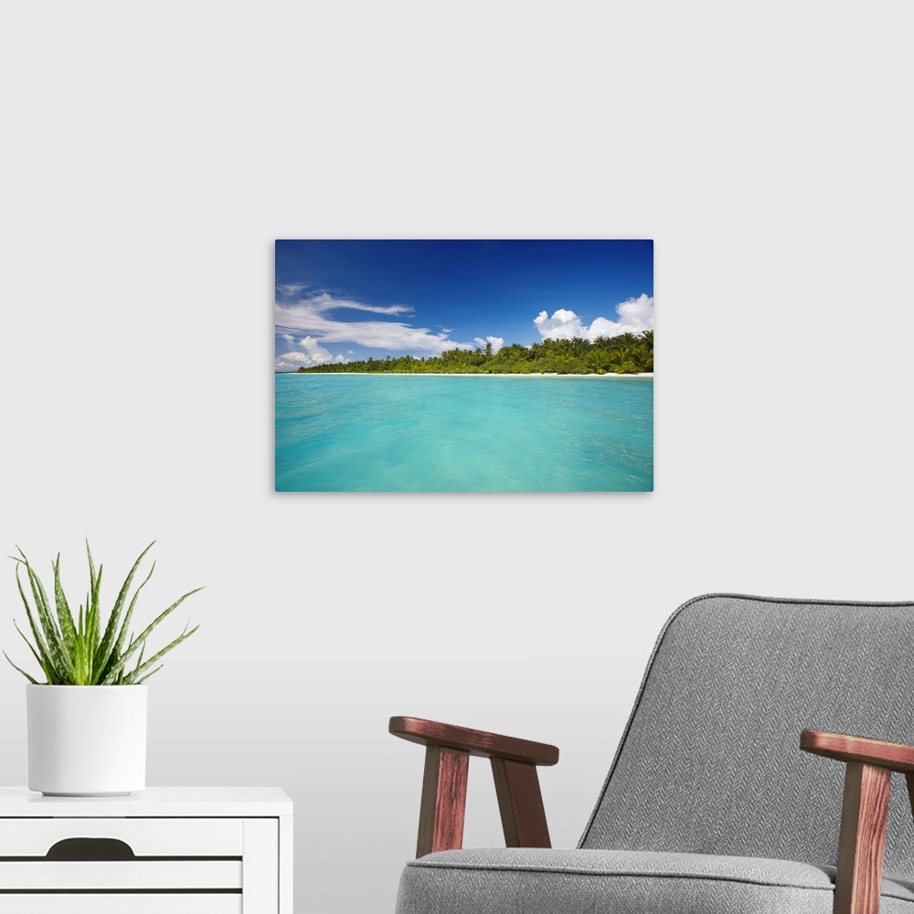 A modern room featuring Tropical island and lagoon, The Maldives, Indian Ocean, Asia