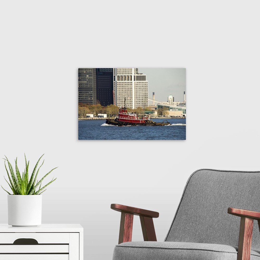 A modern room featuring Tug on Hudson River, Manhattan, New York City
