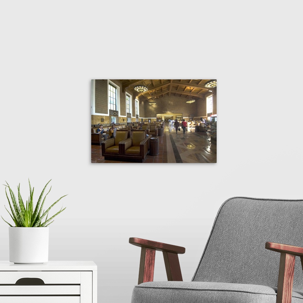 A modern room featuring Union Station, railroad terminus, downtown, Los Angeles, California