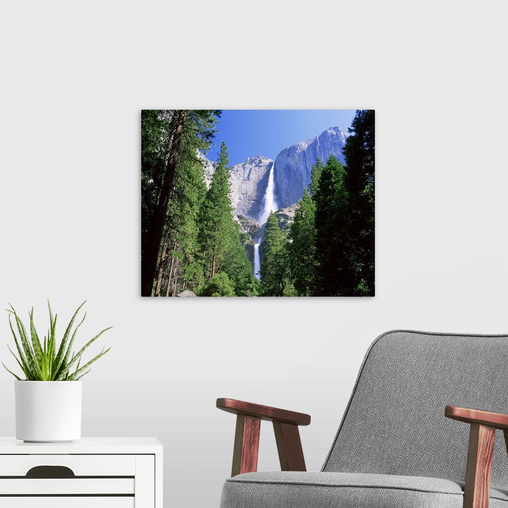 A modern room featuring Upper and Lower Yosemite Falls, Yosemite National Park, California