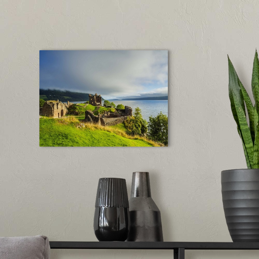 A modern room featuring Urquhart Castle and Loch Ness, Highlands, Scotland, United Kingdom, Europe