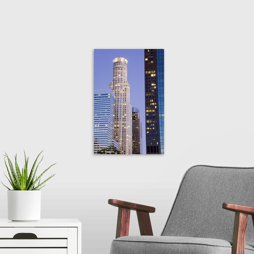 A modern room featuring US Bank tower in Los Angeles, California