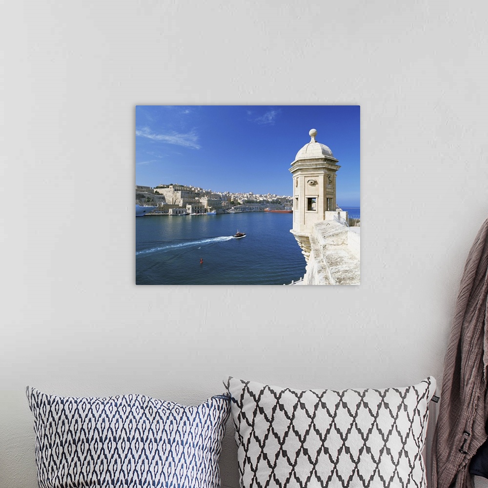 A bohemian room featuring Valletta viewed over the Grand Harbour, Malta, Mediterranean